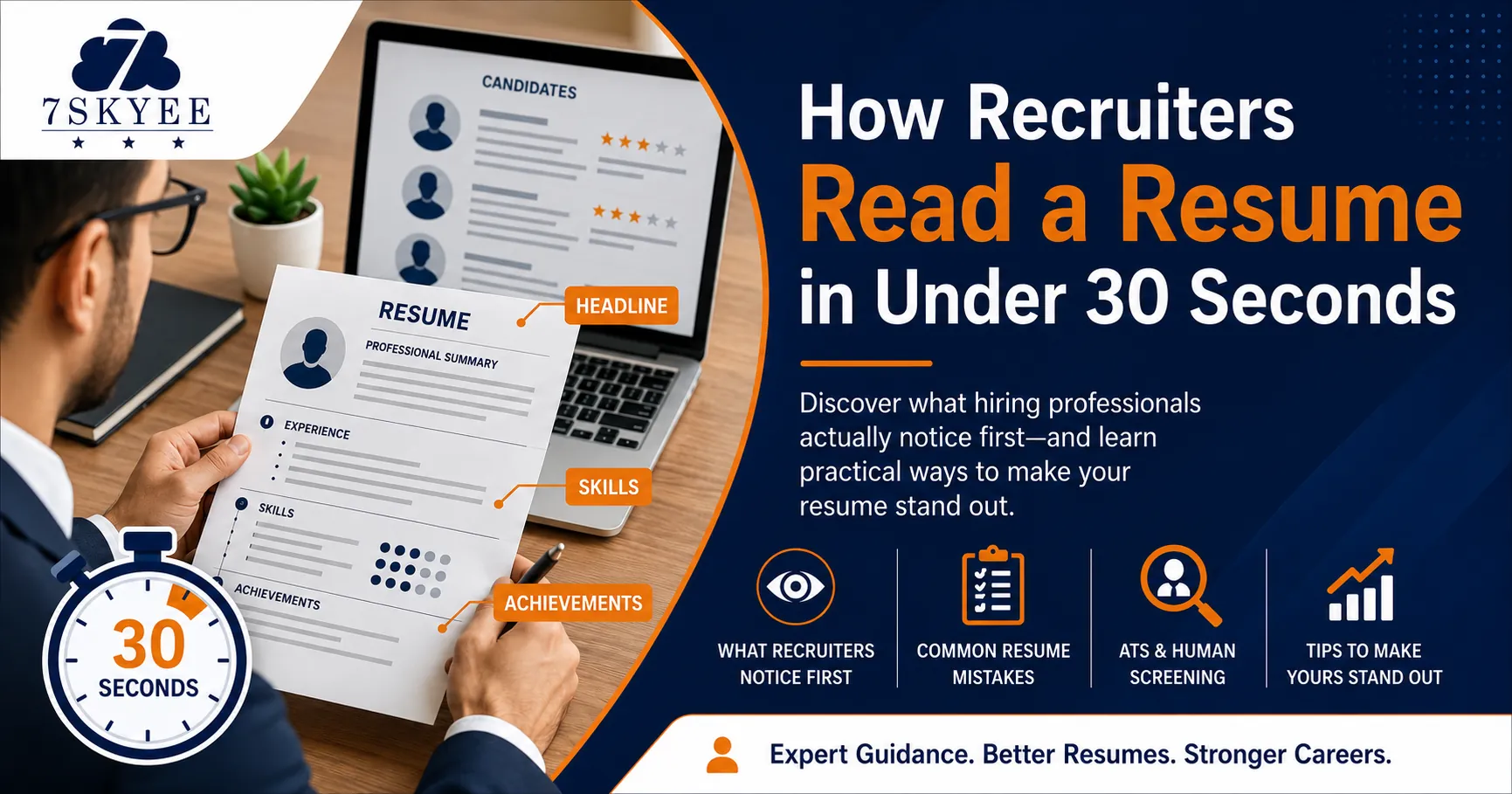 Recruiter reviewing a candidate's resume during the first stage of the hiring process, highlighting how resumes are screened within 30 seconds.