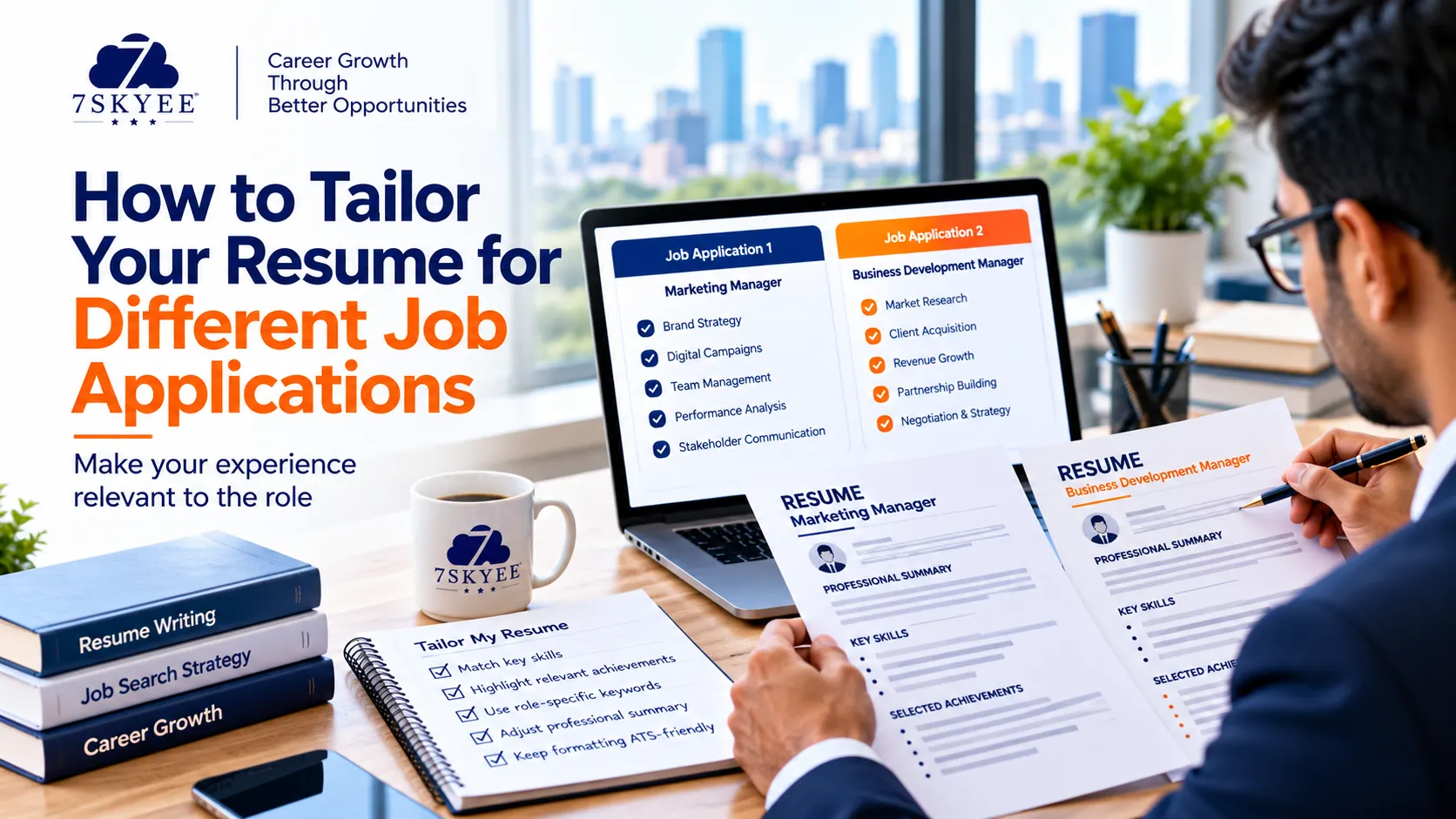 Professional comparing two tailored resumes for different job applications