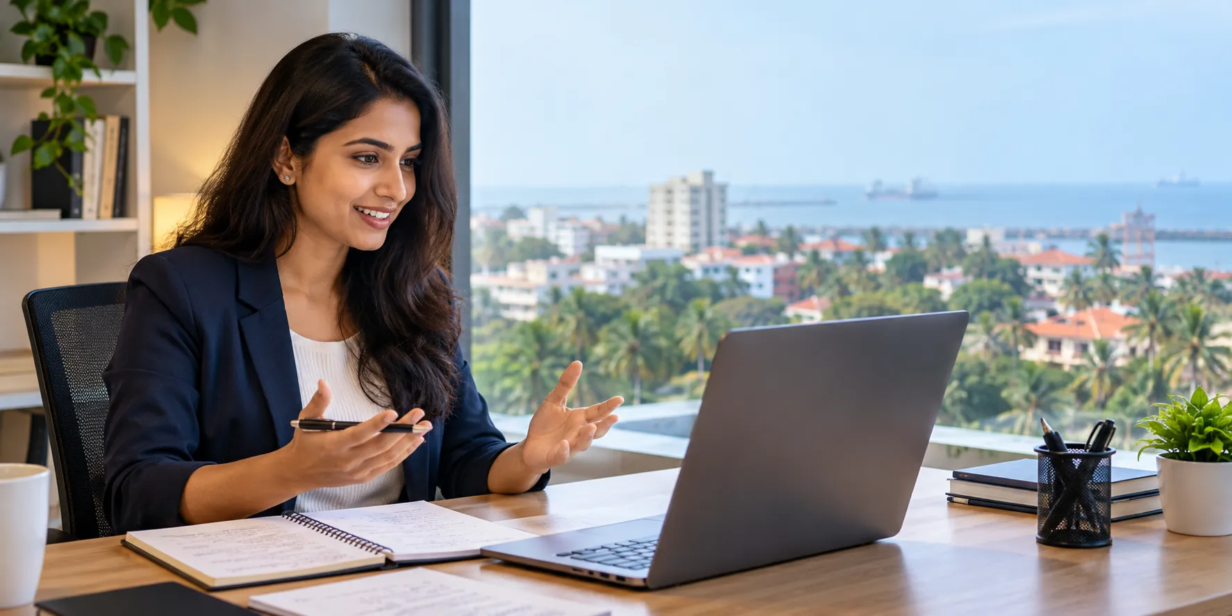 Professional preparing for an online job interview with interview coaching.
