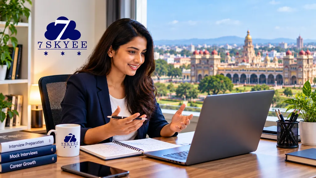 Professional preparing for an online job interview with interview coaching.