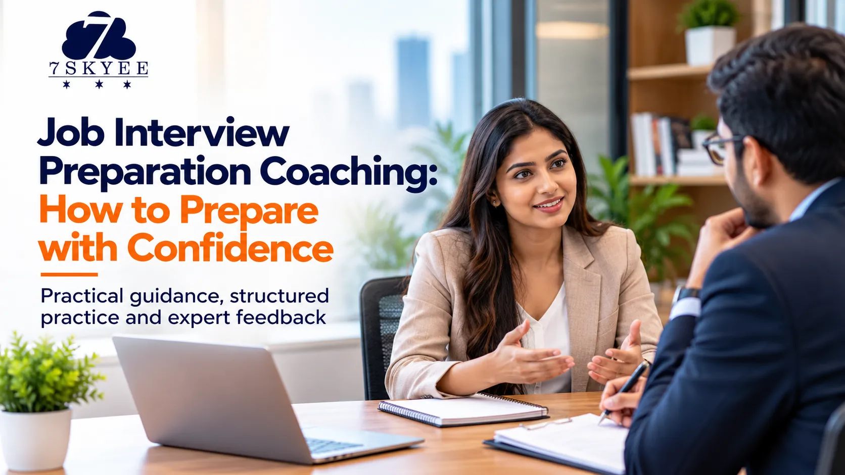 Job interview preparation coaching session with a candidate practising answers with a professional coach.