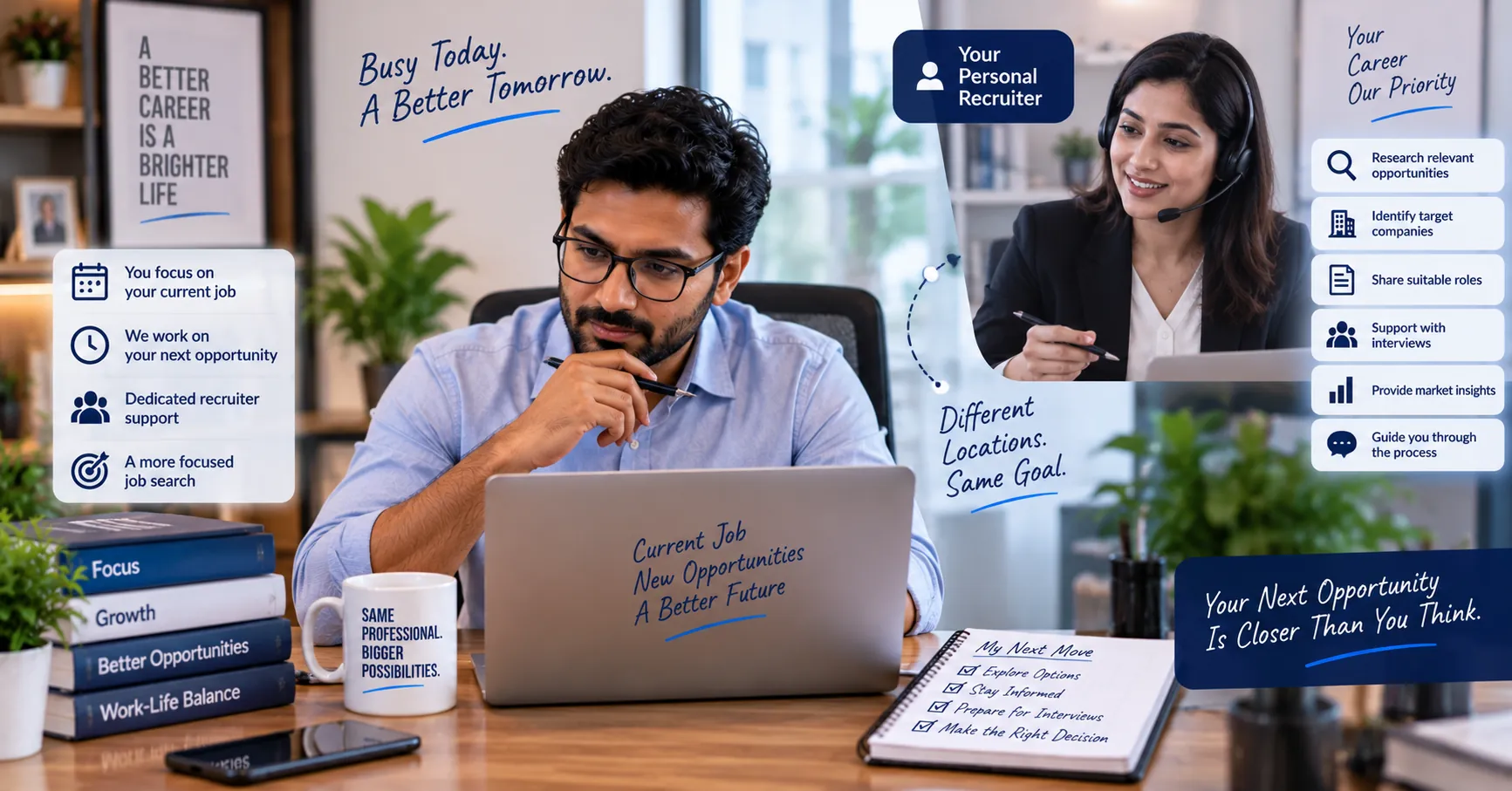 Working professional receiving dedicated job search support from a recruiter
