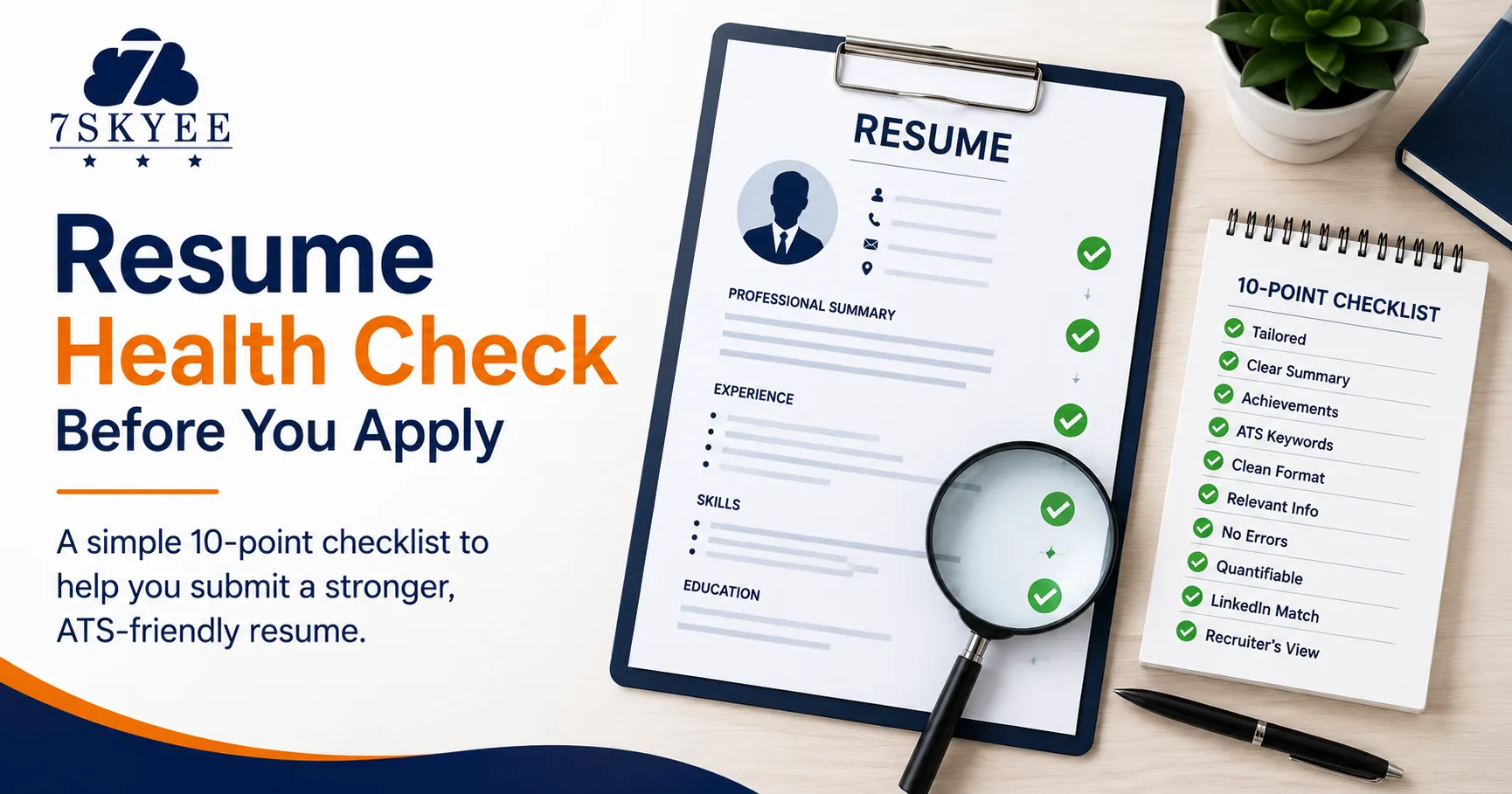 Professional recruiter reviewing a resume against a 10-point checklist before submitting a job application.