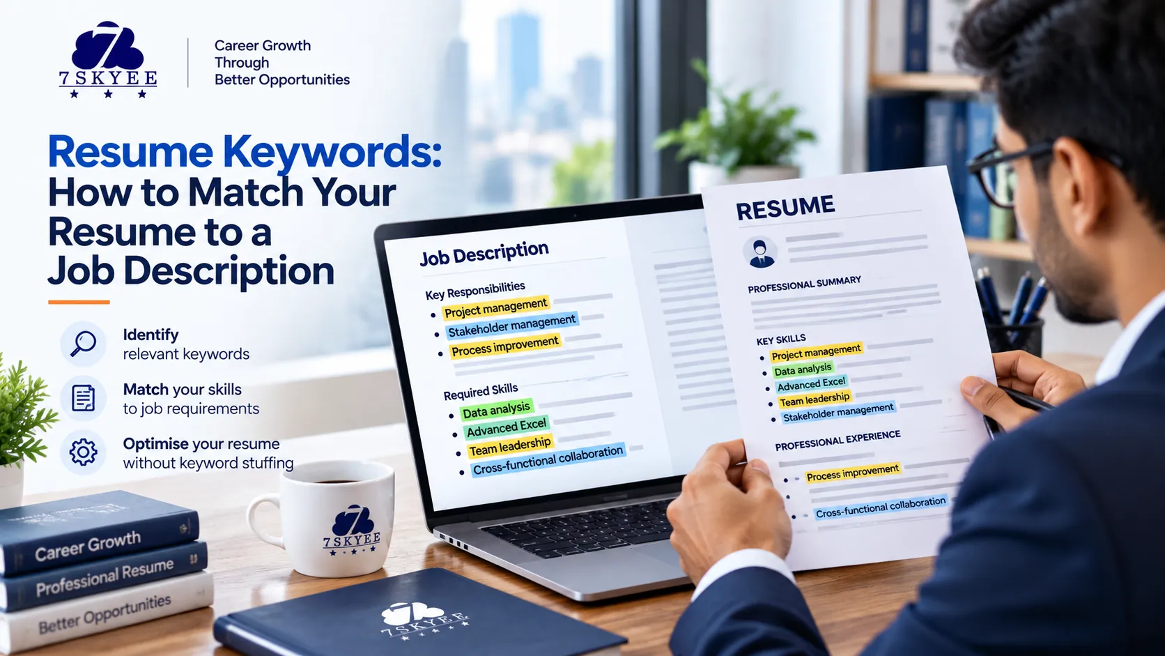 Professional comparing resume keywords with a job description