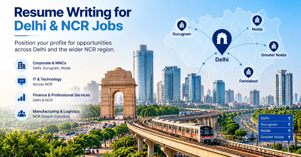 Resume writing for Delhi and NCR jobs including Gurugram, Noida, Greater Noida and Faridabad