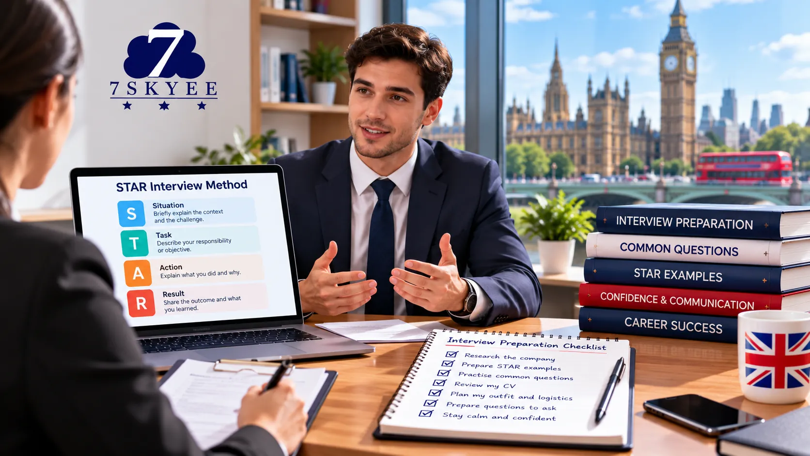 STAR interview method showing Situation, Task, Action and Result during UK job interview preparation