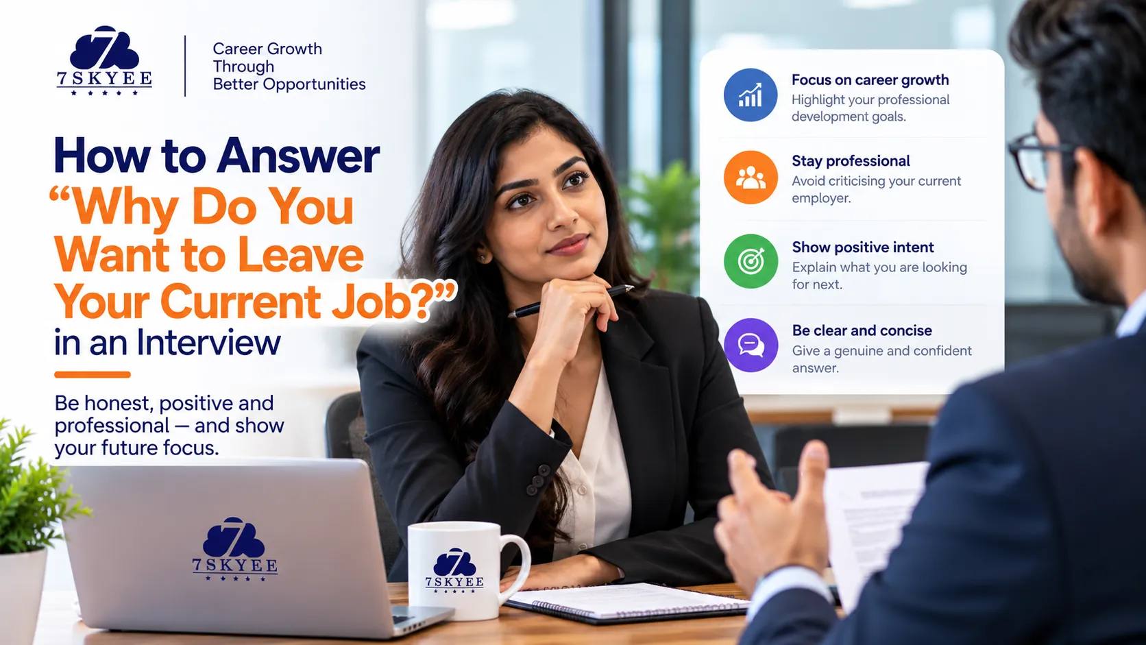 Candidate discussing reasons for leaving a current job during a professional interview.